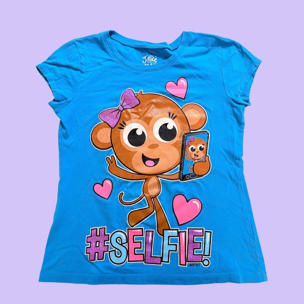 Y2K Justice Monkey Selfie Glitter Baby Tee Graphic T-Shirt Scene Cute #18